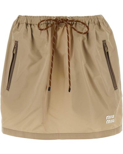 Miu Miu Cappuccino Tech Fabric Mini Skirt - Natural