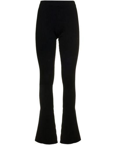 Laneus Womans Flare Ribbed Viscose Trousers - Black