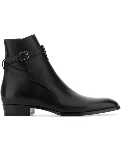 Saint Laurent Leather Wyatt 30 Ankle Boots - Black