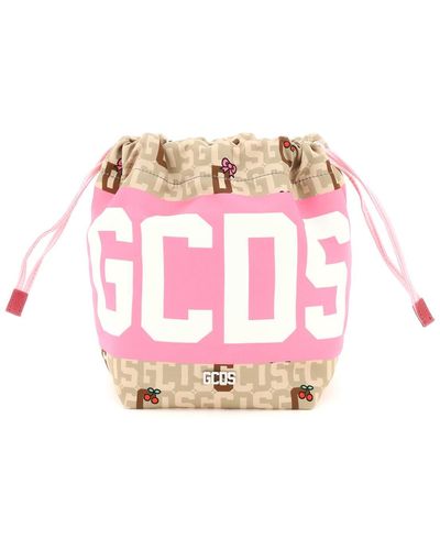 Gcds Monogram Satin Bucket Bag X Hello Kitty - Pink