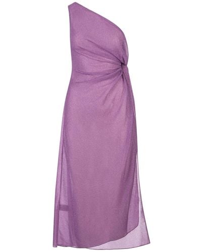 Oséree Wisteria Lumiere One-Shoulder Midi Dress - Purple