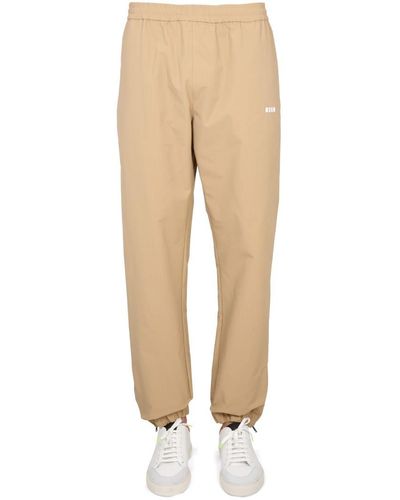 MSGM Pants With Logo - Natural