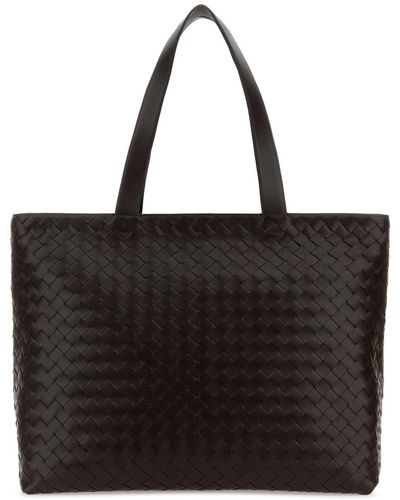 Bottega Veneta Dark Leather Intrecciato Shopping Bag - Black