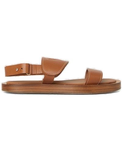 Max Mara Diana Leather Flat Sandals - Brown