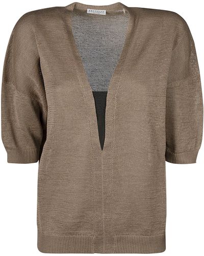 Brunello Cucinelli Deep V-neck Rib Trimmed Sweatshirt - Brown