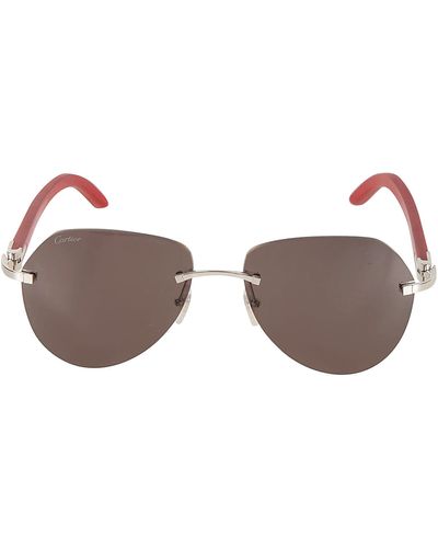 Cartier Logo Rim-Less Sunglasses - Brown