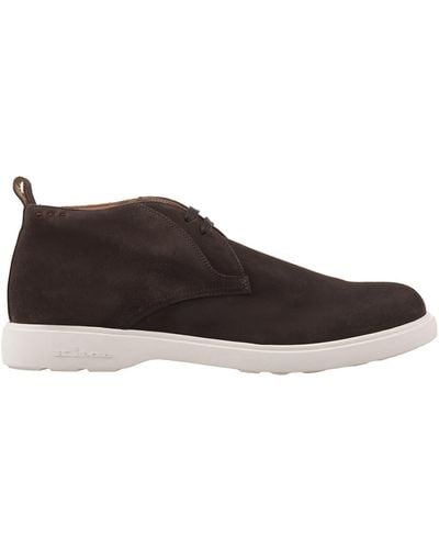 Kiton Suede Laced Leather Ankle Boots - Brown