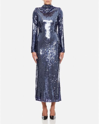 Self-Portrait Sequin Gown Open Back Dress - Blue