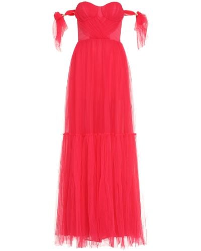 Elisabetta Franchi Carpet Pleated Tulle Dress - Red