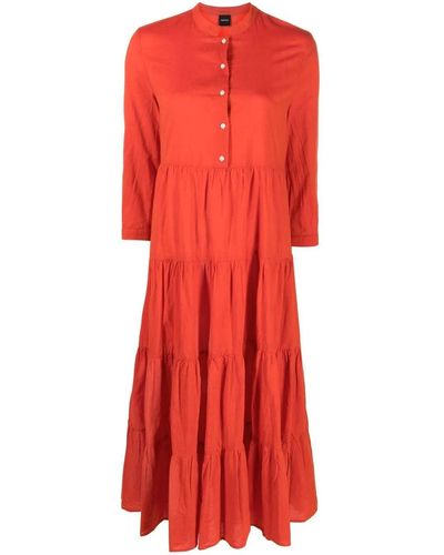 Aspesi Guru Neck L/s Long Dress With Flounce - Orange
