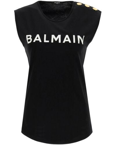 Balmain Logo Print Sleeveless T-shirt - Black