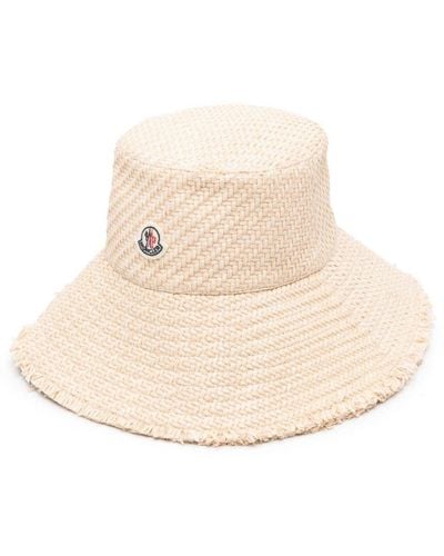 Moncler Raffia Bucket Hat With Logo - Natural