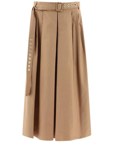 Max Mara Moira Belted Pleated Skirt - Natural