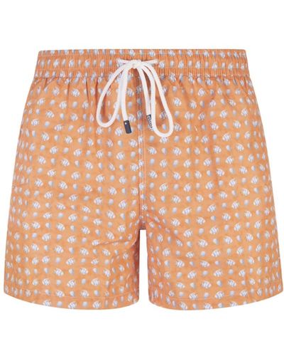 Fedeli Fish-pattern Orange Swim Shorts - White
