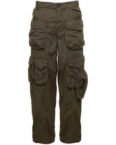 DSquared² Military Low Waisted Cargo Pants With Branded Buttons - Green