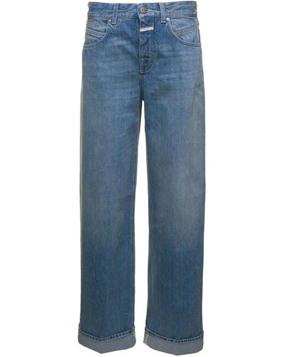 Closed Blue Baggy Jeans With Cuff And Logo In Recycled Cotton Denim Woman