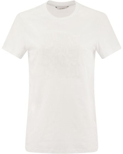 Max Mara Taverna Cotton T Shirt With Frontal Embroidery - White
