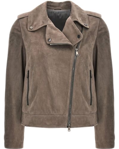 Brunello Cucinelli Suede Biker Jacket - Brown