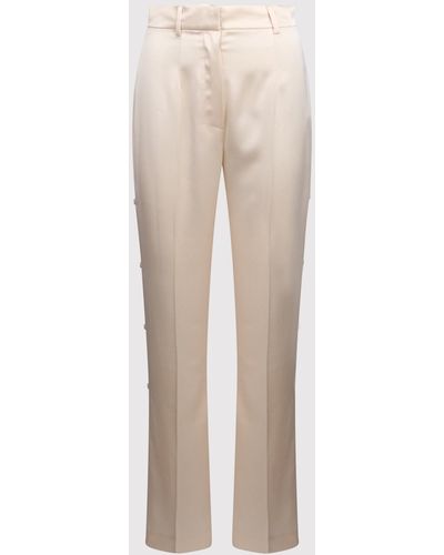Nanushka Felina Satin Trousers With Side Slits - Natural