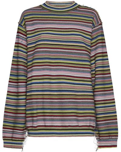Maison Margiela Striped Cotton Sweater - Gray