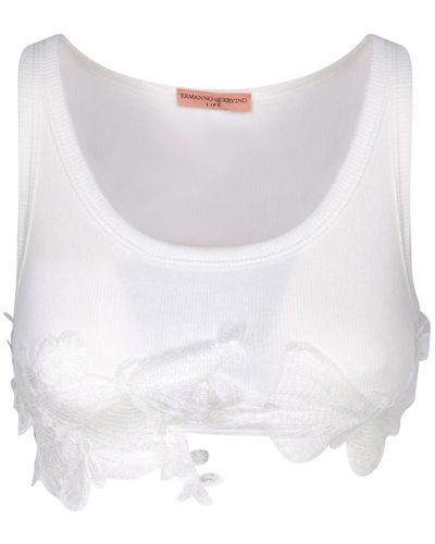 Ermanno Scervino Cotton Lace Crop Top - White