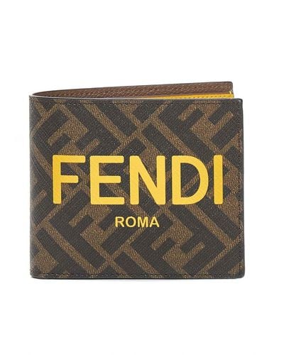 Fendi Roma Logo Lettering Bi-fold Wallet in Black for Men