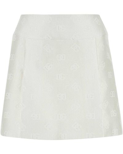Dolce & Gabbana Dg Logo Quilted Jacquard Mini Skirt - White