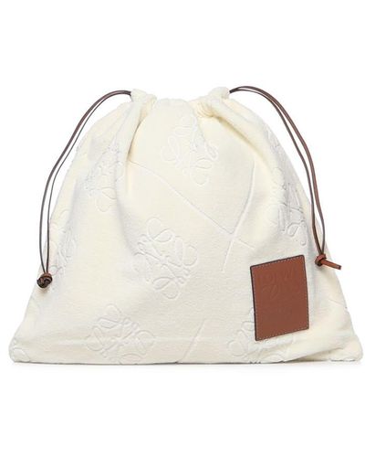 Loewe Drawstring Pouch In Cotton Towelling - White