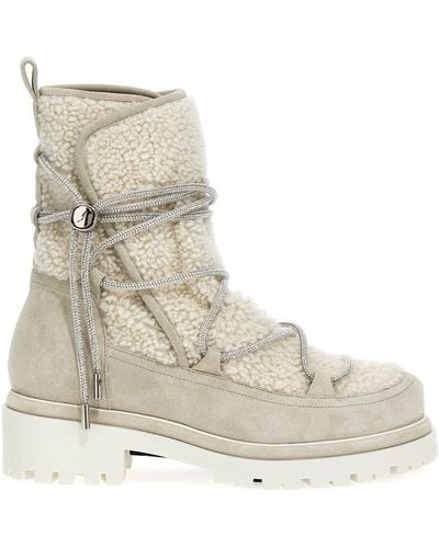 Rene Caovilla Suede Shearling Ankle Boots Boots, Ankle Boots - Natural