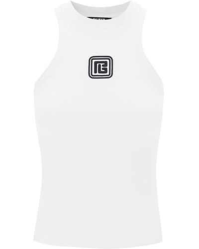 Balmain Sleeveless Top With Pb - White