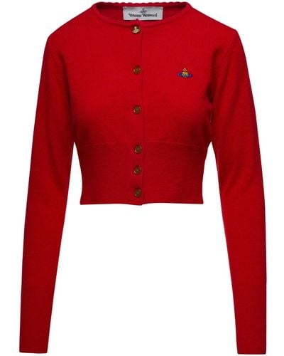 Vivienne Westwood Red Cardigan With Signature Embroidered Orb Logo In Cotton