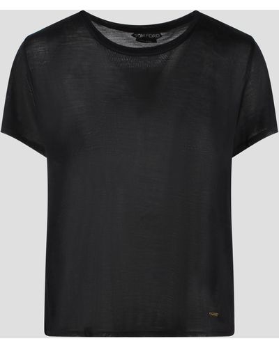 Tom Ford Micro-rib Silk Jersey Crewneck T-shirt - Black
