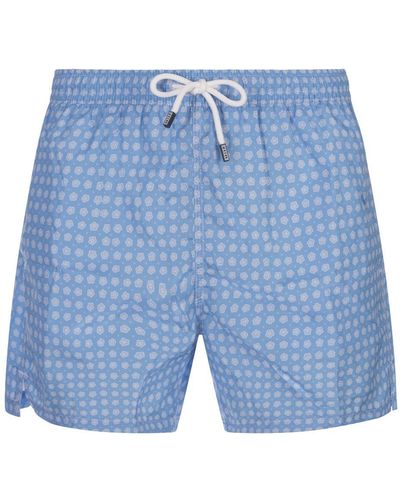 Fedeli Sky Swim Shorts With Micro Flower Pattern - Blue