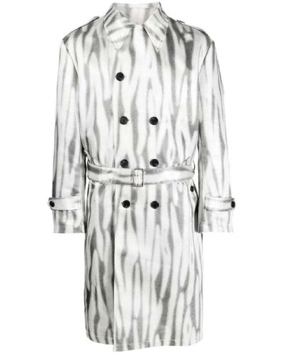 John Richmond Double-breasted Trench Coat With Allover Pattern - White