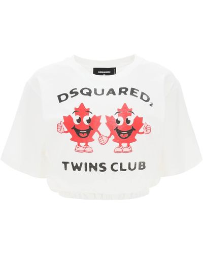 DSquared² Cropped T Shirt With Twins Club Print - Red