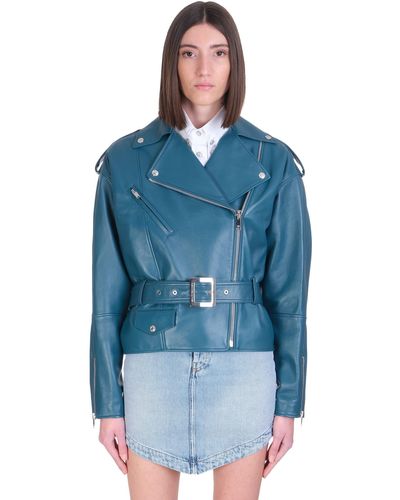 Alexandre Vauthier Biker Jacket In Leather - Blue