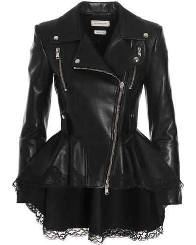 Alexander McQueen Lace Leather Jacket - Black