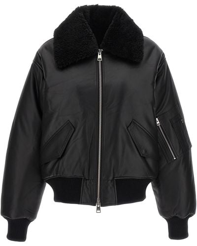 Ami Paris Leather Bomber Jacket Casual Jackets, Parka - Black