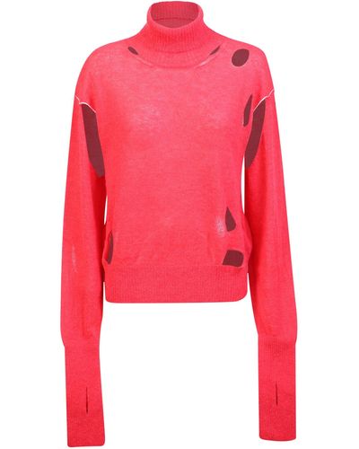 MM6 by Maison Martin Margiela Half Glove Sleeves Turtle-neck Sweater - Red