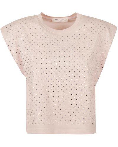 Philosophy Di Lorenzo Serafini Rhinestone Embellished Sleeveless T-Shirt - Pink
