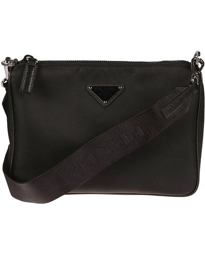 Prada Logo Patch Top Zipped Crossbody Bag - Black