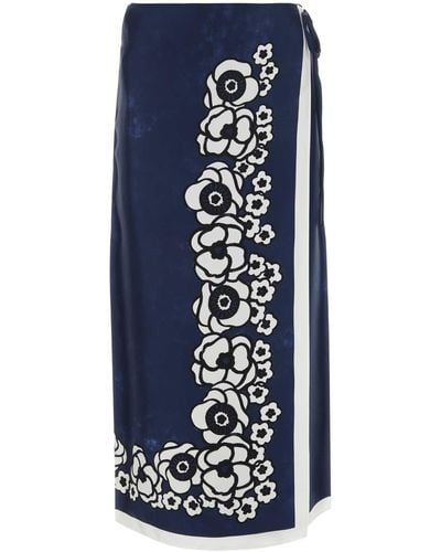 Prada Floral Printed Midi Skirt - Blue