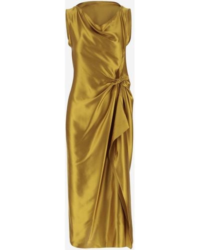 Stephan Janson Draped Silk Dress - Yellow