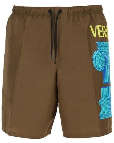 Versace Side Logo-print Swim Shorts - Green