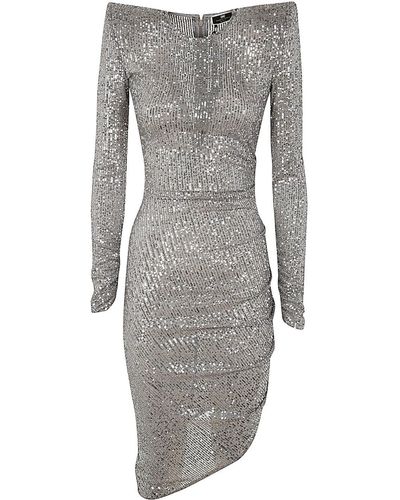 Elisabetta Franchi Long Sleeves Dress With Paillettes - Grey