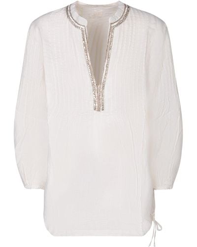 120% Lino Butter Linen Blouse With Embroidery - White