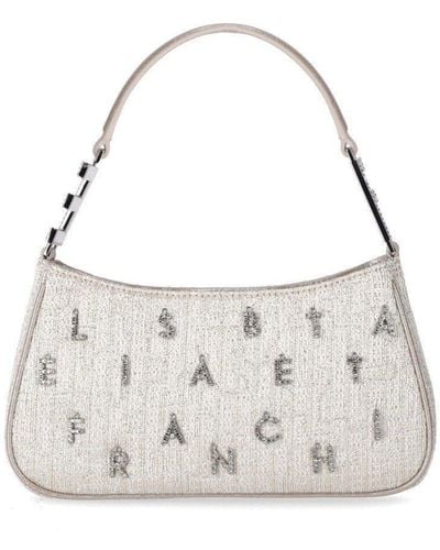 Elisabetta Franchi Logo Embellished Zipped Shoulder Bag - White