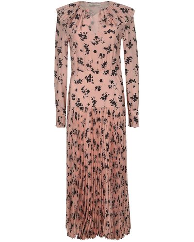 Alessandra Rich Rose Print Silk Pleated Dress - Pink
