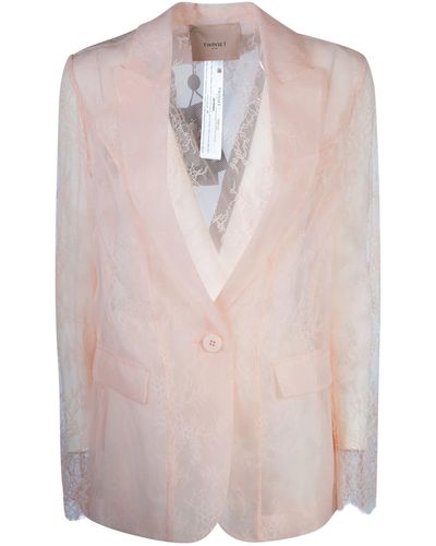 Twin Set One-button Semi-see-through Blazer - Pink