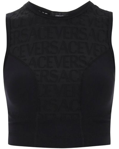 Versace Sports Crop Top With Lettering - Black